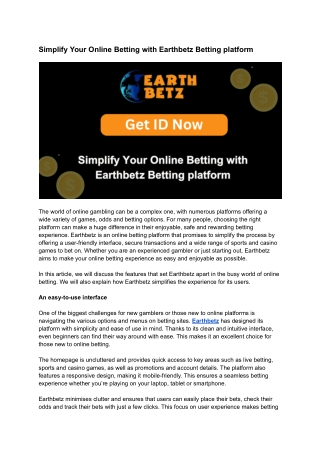 Simplify Your Online Betting with Earthbetz Betting platform