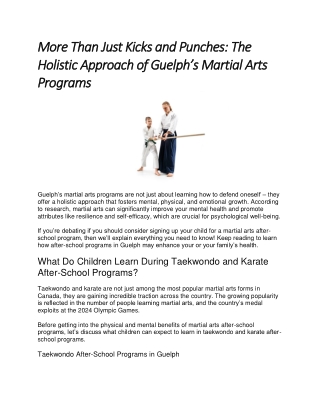 More Than Just Kicks and Punches The Holistic Approach of Guelph’s Martial Arts Programs