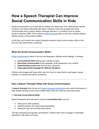 How a Speech Therapist Can Improve Social Communication Skills in Kids