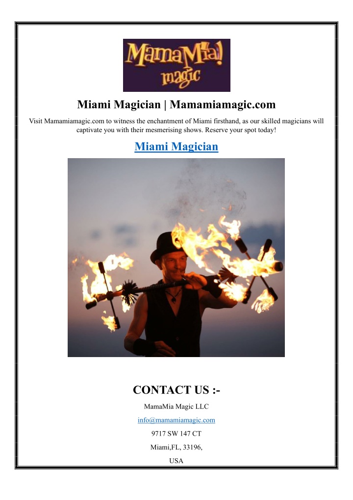 miami magician mamamiamagic com