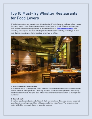 Top 10 Must-Try Whistler Restaurants for Food Lovers