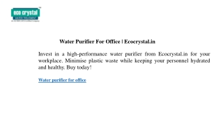 Water Purifier For Office Ecocrystal.in