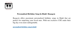 Personalised Birthday Song In Hindi  Raaag.in