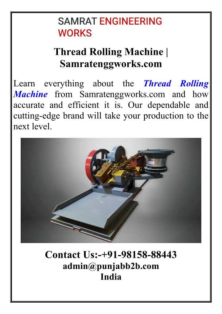 thread rolling machine samratenggworks com