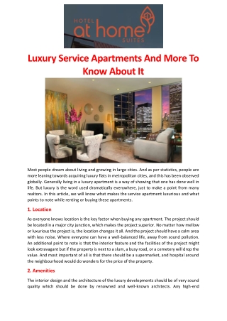 Luxury service apartments and more to know about it