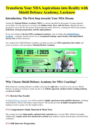 Transform Your NDA Aspirations into Reality with Shield Defence Academy