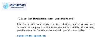 Custom Web Development Firm Jointheedots.com