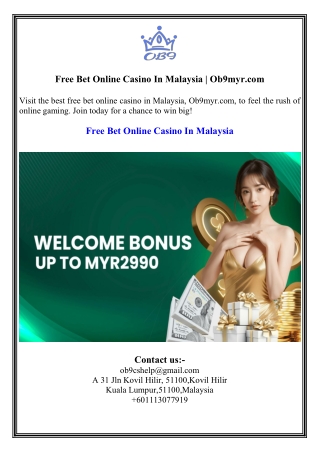 Free Bet Online Casino In Malaysia  Ob9myr.com