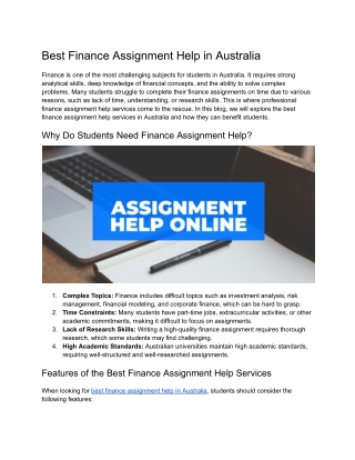 Best Finance Assignment Help in Australia