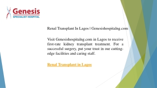 Renal Transplant In Lagos  Genesishospitalng