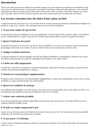 “Les erreurs courantes lors du choix d'une caisse en bois”