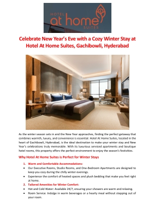 Celebrate New Year’s Eve with a Cozy Winter Stay at Hotel At Home Suites, Gachibowli, Hyderabad