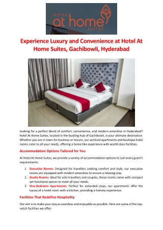 Experience Luxury and Convenience at Hotel At Home Suites, Gachibowli, Hyderabad