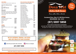 Dosa Hut Gold Coast Indian Restaurant Menu | Authentic Indian Dishes