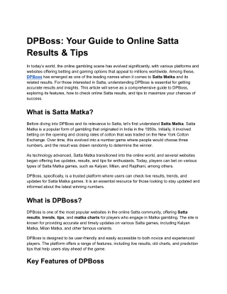 dpboss your guide to online satta results tips