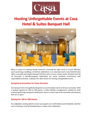 Hosting Unforgettable Events at Casa Hotel & Suites Banquet Hall