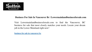 Business For Sale In Vancouver Bc  Lowermainlandbusinessforsale.com