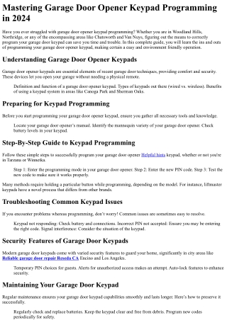 mastering garage door opener keypad programming