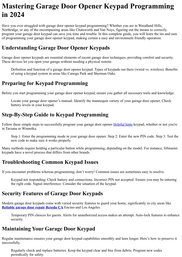 mastering garage door opener keypad programming