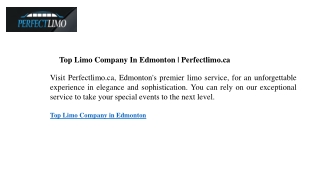 Top Limo Company In Edmonton  Perfectlimo.ca