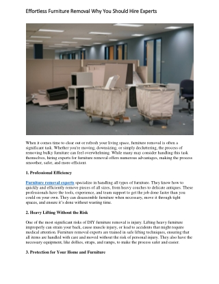 Effortless Furniture Removal Why You Should Hire Experts