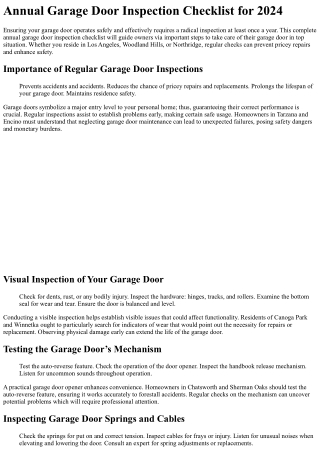 annual garage door inspection checklist for 2024
