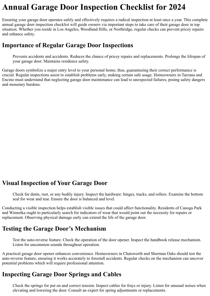 annual garage door inspection checklist for 2024