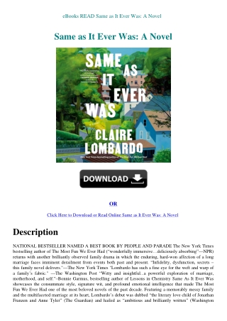 eBooks READ Same as It Ever Was A Novel