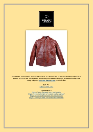 Buy Stylish Crocodile Leather Jacket | VEARI Exotic Leather