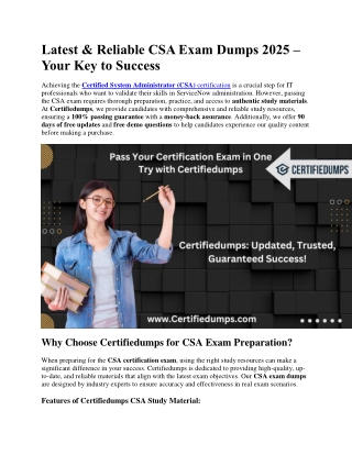 Latest & Reliable CSA Exam Dumps 2025 – Your Key to Success