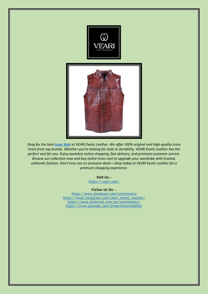 shop for the best icons vest at veari exotic