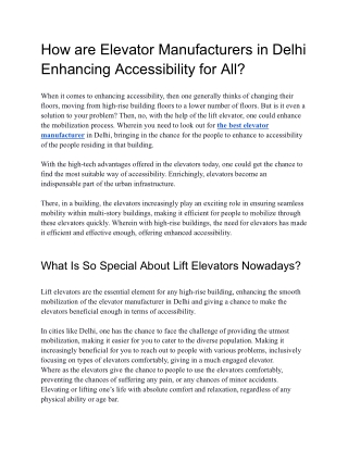 How are Elevator Manufacturers in Delhi Enhancing Accessibility for All