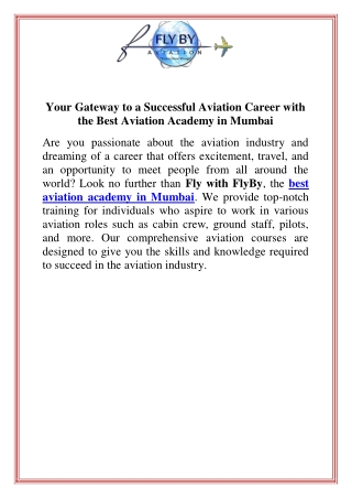 your gateway to a successful aviation career with