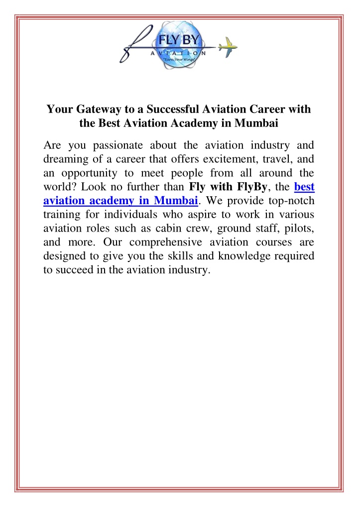 your gateway to a successful aviation career with