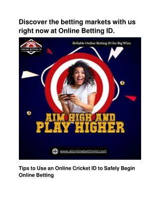 Discover the betting markets with us right now at Online Betting ID