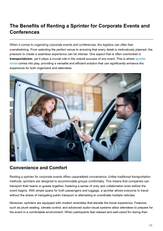 the benefits of renting a sprinter for corporate