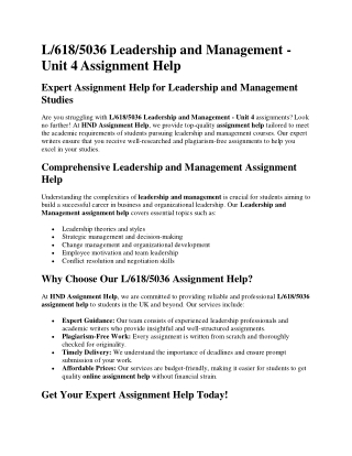 Leadership and Management - Unit 4 Assignment Help