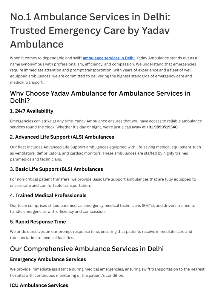 no 1 ambulance services in delhi trusted