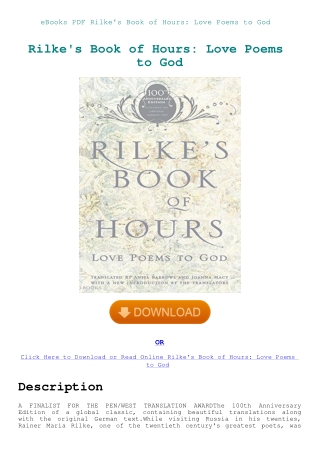 eBooks PDF Rilke's Book of Hours Love Poems to God