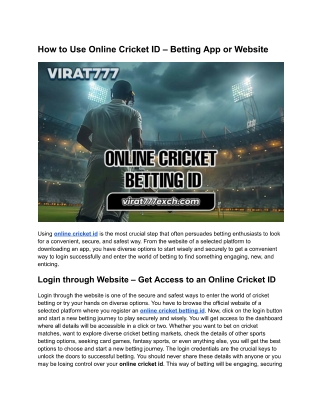 How to Use Online Cricket ID – Betting App or Website Guide