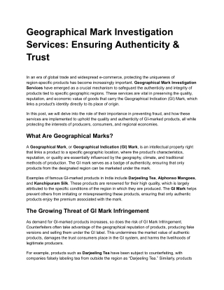 geographical mark investigation services ensuring