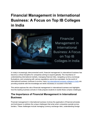 Financial Management in International Business_ A Focus on Top IB Colleges in India