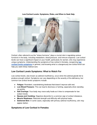 low cortisol levels symptoms risks and when
