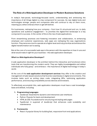 Role of Web Application Developer in Modern Business Solutions - WePro