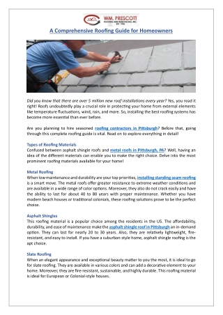 A Comprehensive Roofing Guide for Homeowners