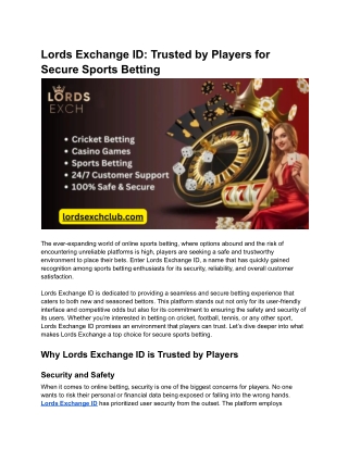 Lords Exchange ID_ Trusted by Players for Secure Sports Betting
