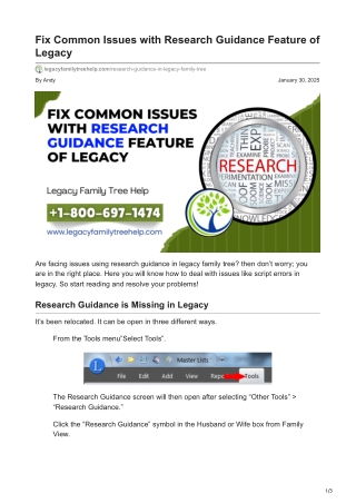 Fix Common Issues with Research Guidance Feature of Legacy
