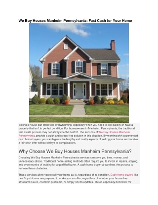 We Buy Houses Manheim Pennsylvania_ Fast Cash for Your Home