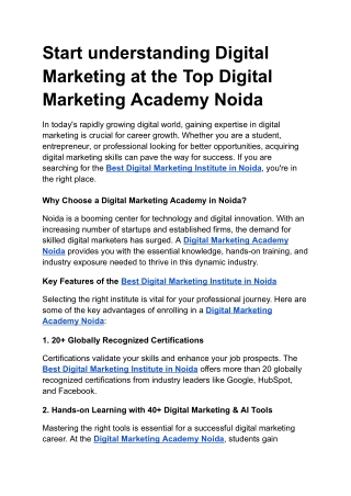Start understanding Digital Marketing at the Top Digital Marketing Academy Noida