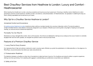 Best Chauffeur Services from Heathrow to London: Luxury and Comfort - Heathrowca